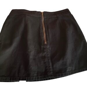 Lioness Black Denim Mini Skirt Front Slit Exposed Back Zipper Size L Moto Punk